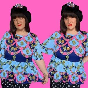 Handmade, Upcycled Vintage 1960's Mod, Groovy Polyester Blouse Size L